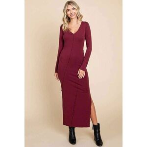 The Marilyn - Midi Dress with Slit in Maroon